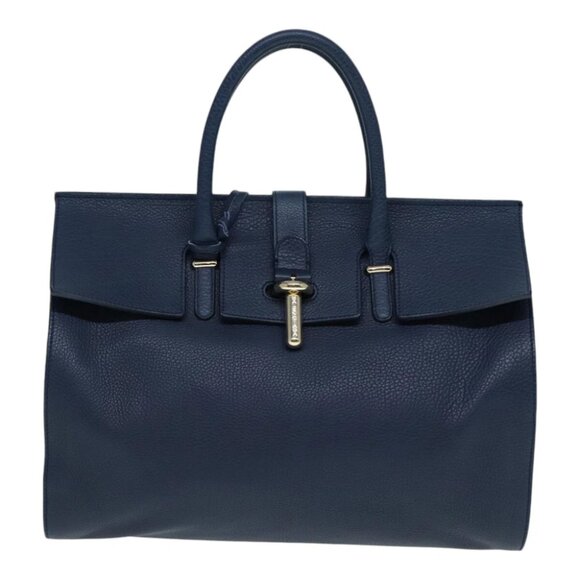 BALENCIAGA Tube Round Hand Bag Leather Navy Auth ki4912V - Picture 1 of 16